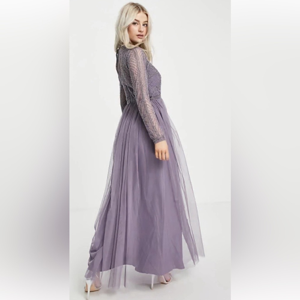 ASOS Embellished Bodice Midi Dress W/Tulle Skirt in Purple. NWT. Size 0